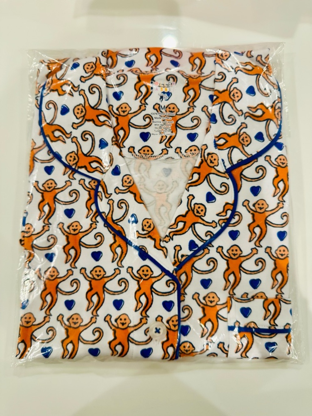 Roller Rabbit Lovely Monkey women’s pajama Set - Orange & Blue Hearts